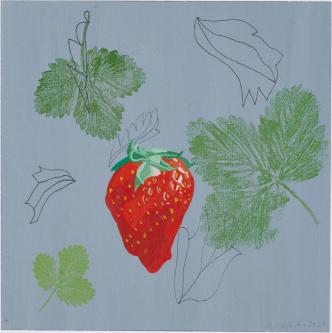 Erdbeere, 2020, Öl, Bleistift auf Malpapier, 20 x 20 cm