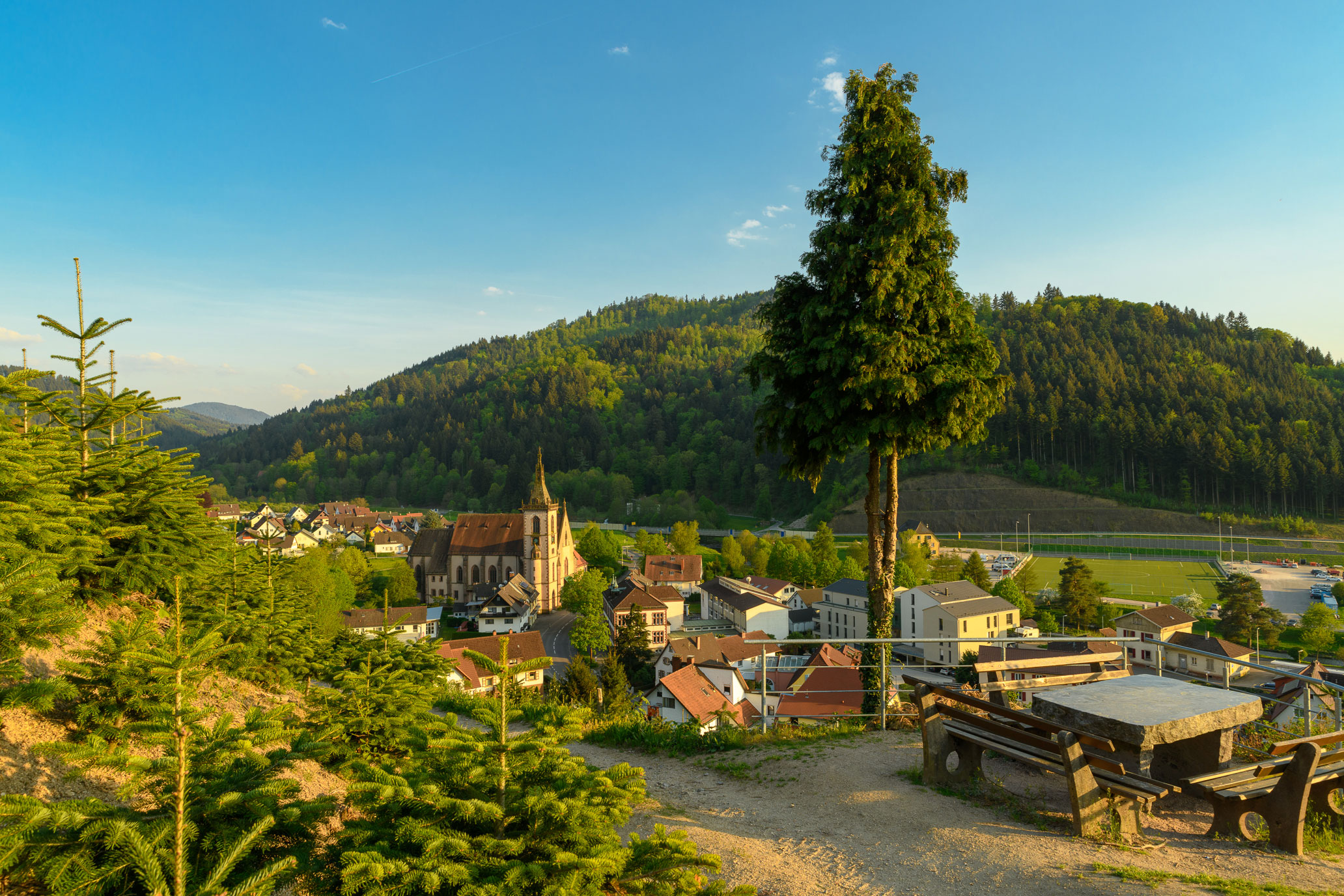 Blick über Lautenbach von einer Sitzbank am Panoramaweg